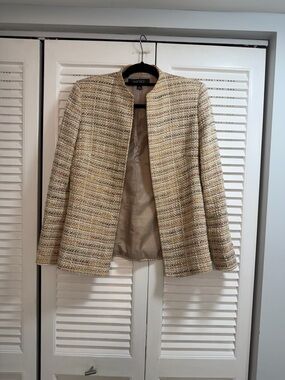 Kasper Cream Multi Tweed Collarless Jacket